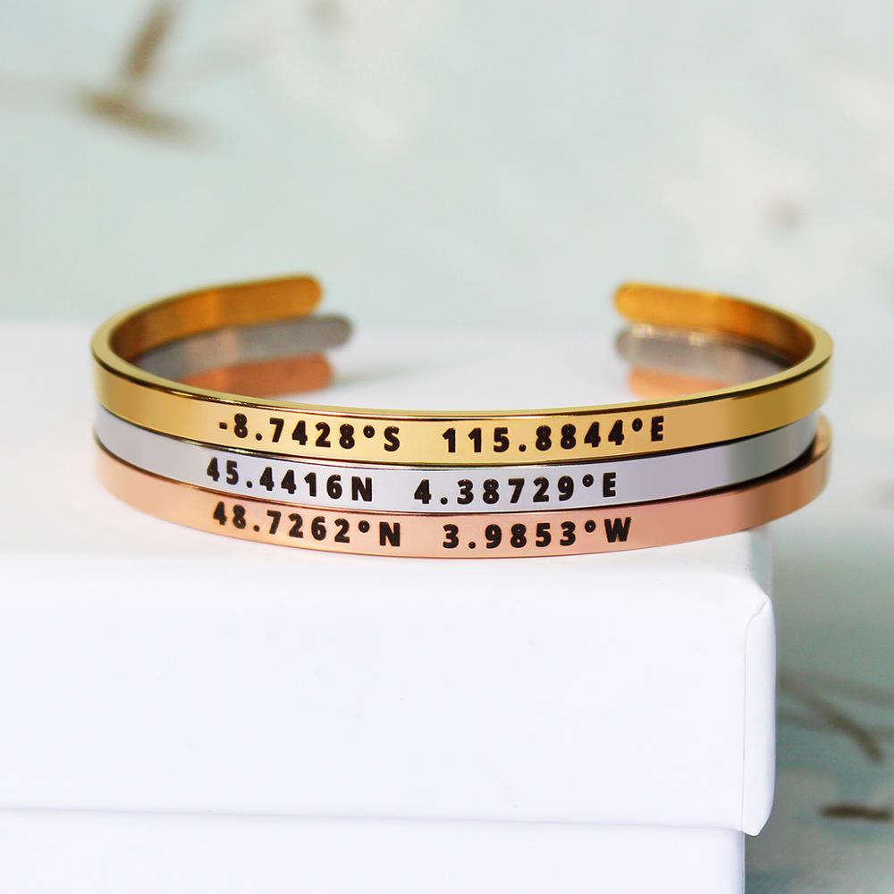 Coordinates Bracelet - 4Mm Rộng Tùy Chỉnh Tọa Độ